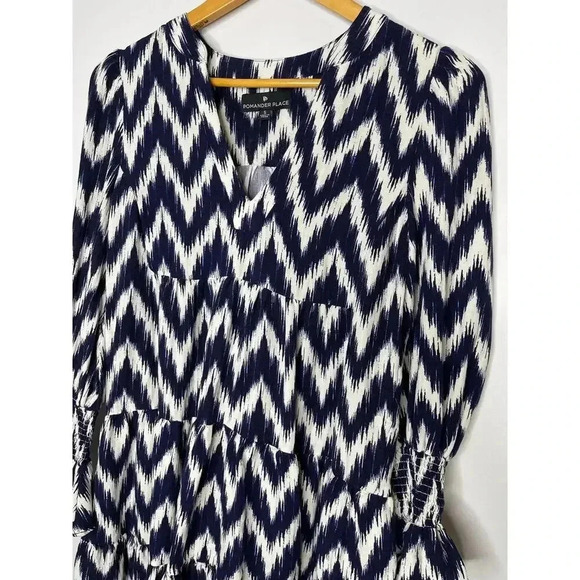 Tuckernuck Pomander Place Navy Ikat Kenzo Dress size S Chevron - Picture 10 of 12